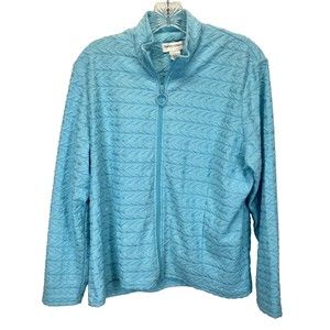 Draper's And Damons Petites Women's PL Full Zip Blazer Jacket Blue Cotton Blend